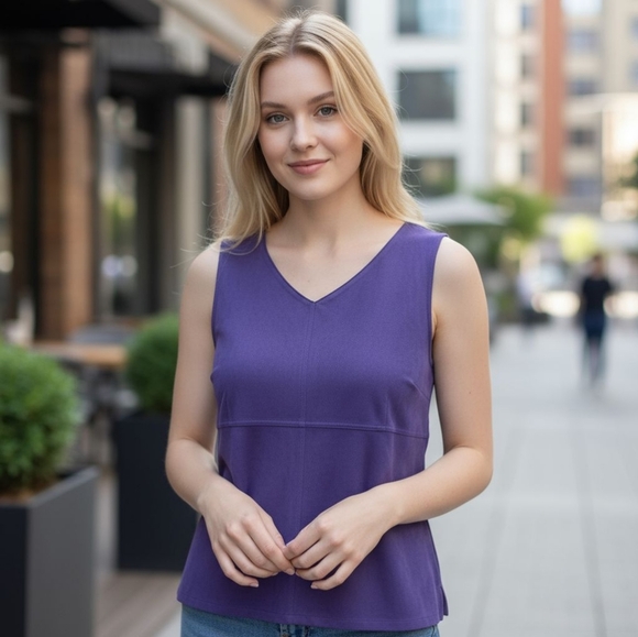 Kathy Ireland V Neck Sleeveless Tank Top Large Faux Suede Navy - Picture 1 of 6